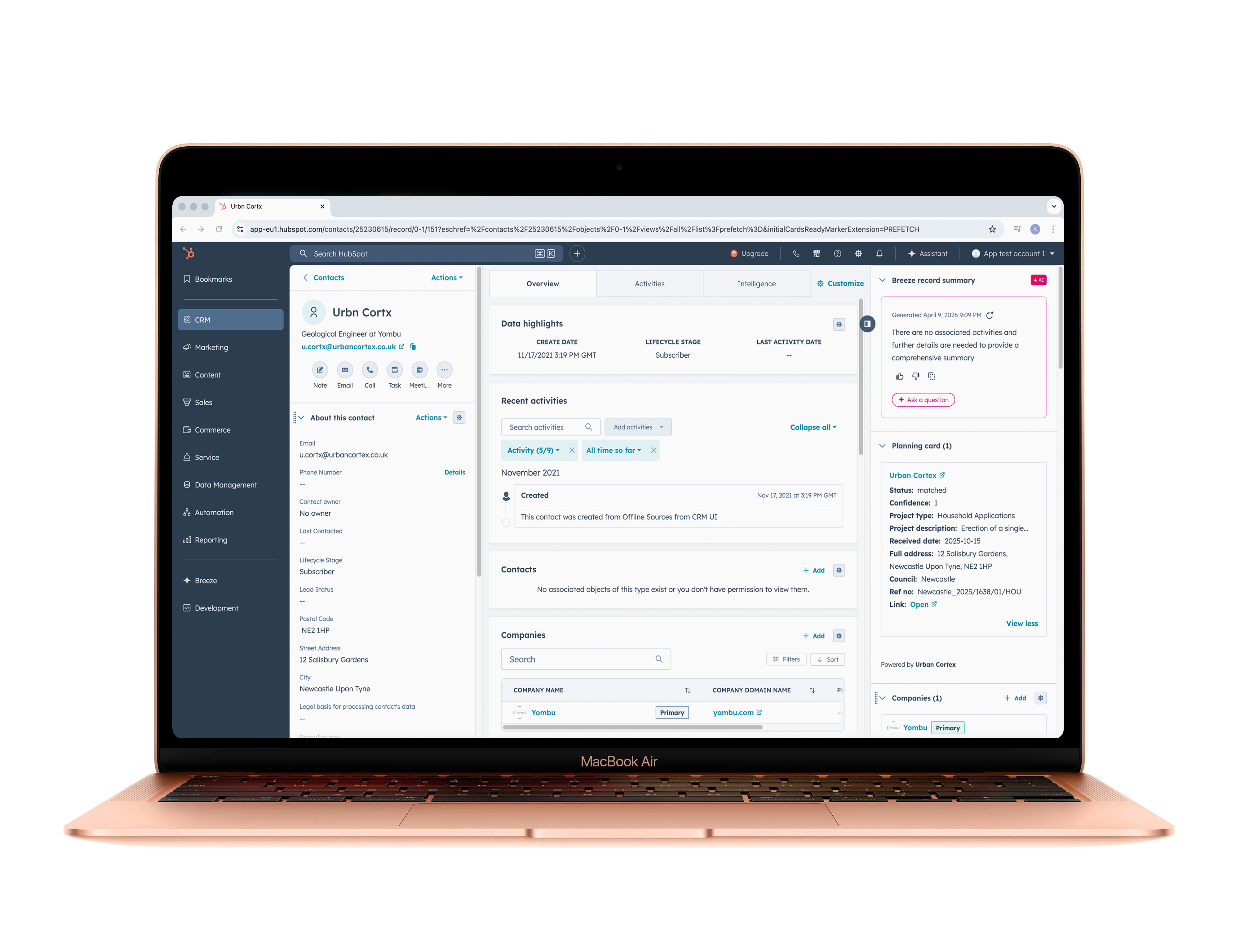 HubSpot contact record environment
